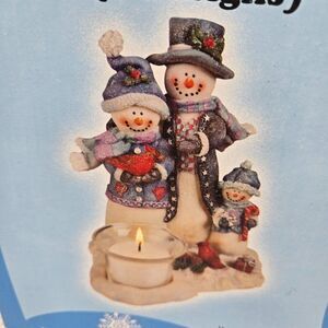 Vintage Y2K Snowman Family Votive Candle Holder New in Box